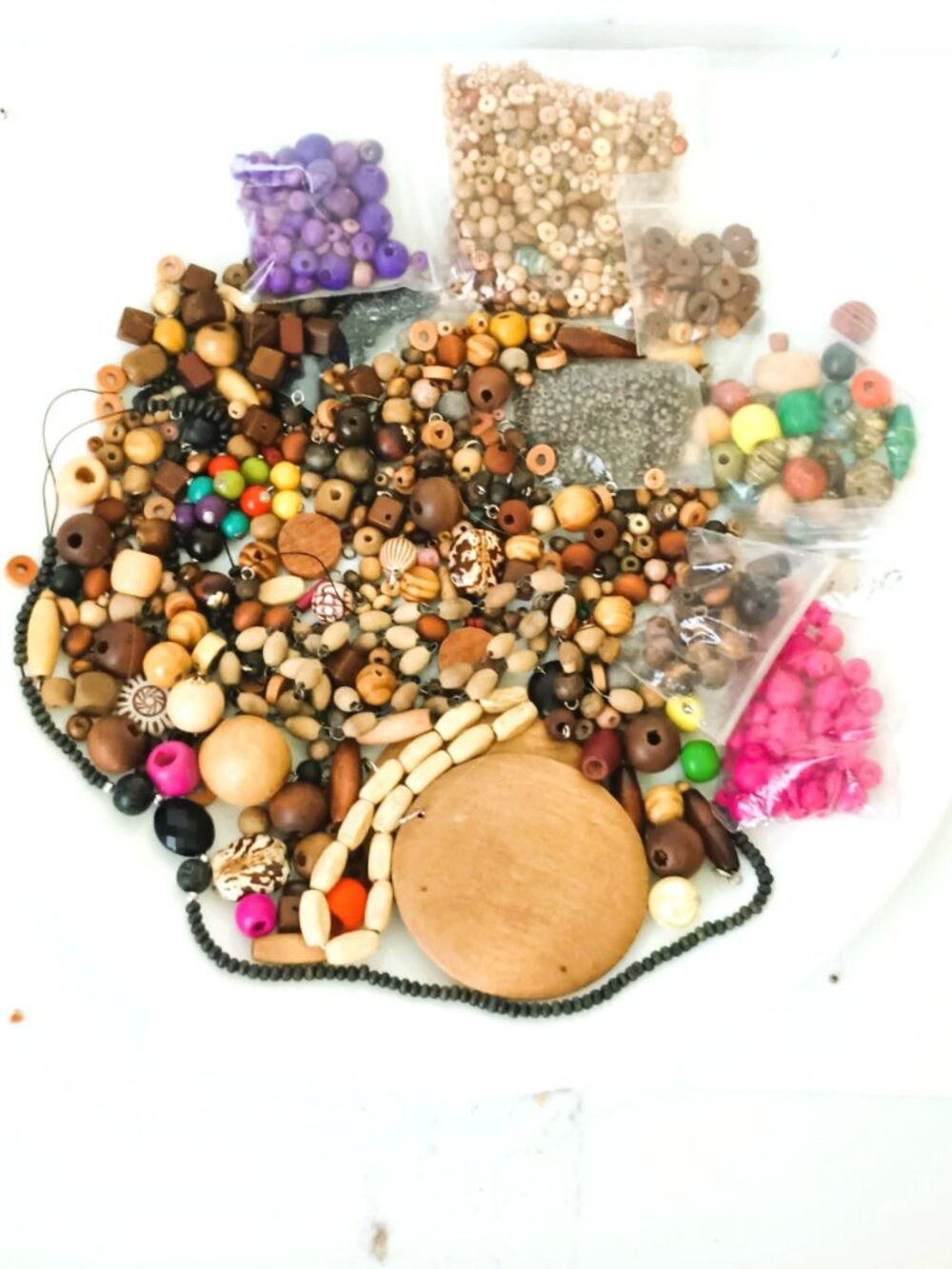DIY Assorted Wood Bulk Beads 12oz Multicolor Different Sizes & Shapes
